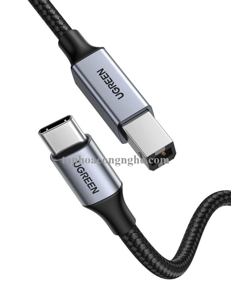 Ugreen 80808 3M màu xám đầu nhôm cáp USB type C ra usb B máy in dây dù US370 30080808